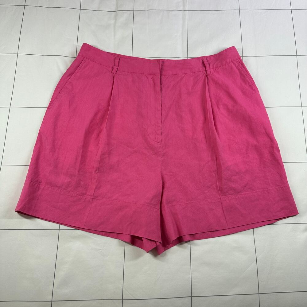 Rag & Bone Shorts Womens 16 Pink Ivy Linen Blend Pleated High Rise Casual Pocket
